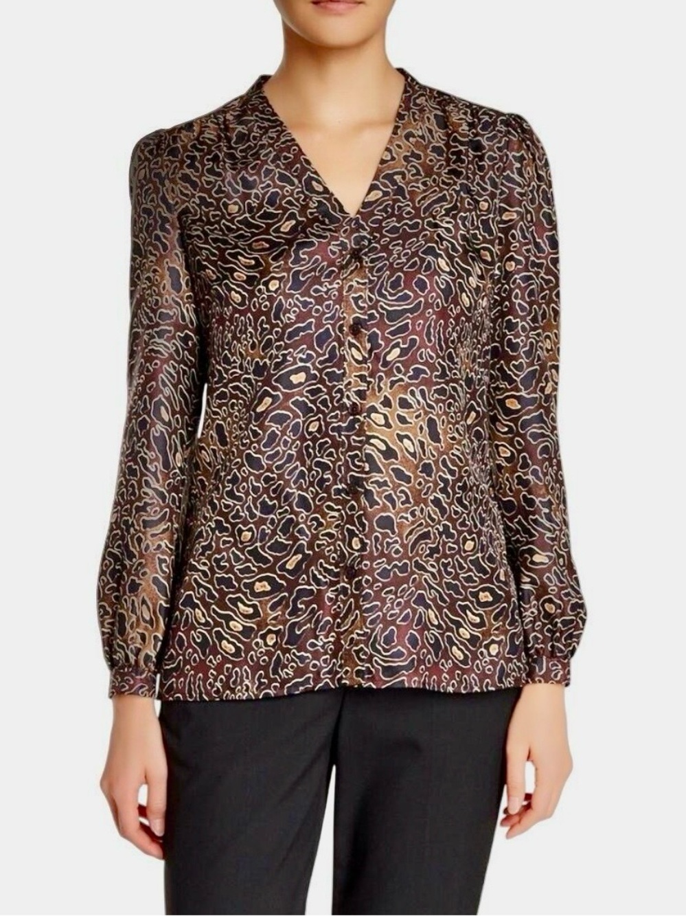 Like New Tory Burch Jayden Silk Animal Print V Neck Blouse Size 2